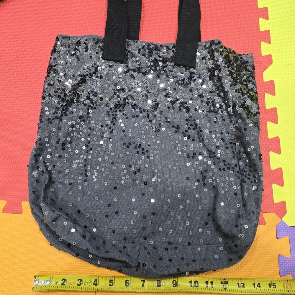 Aéropostale Canvas Tote Bag Grey with Silver/ Black Ombre Sequins -‎ Large...